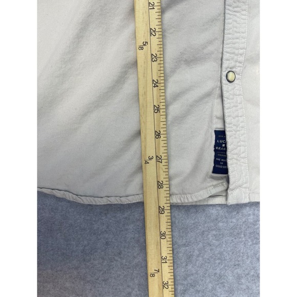 Lucky Brand Shirt Men's XL Gray Pearl Snap Short Sleeve Button Up Washed & Worn - Picture 8 of 11
